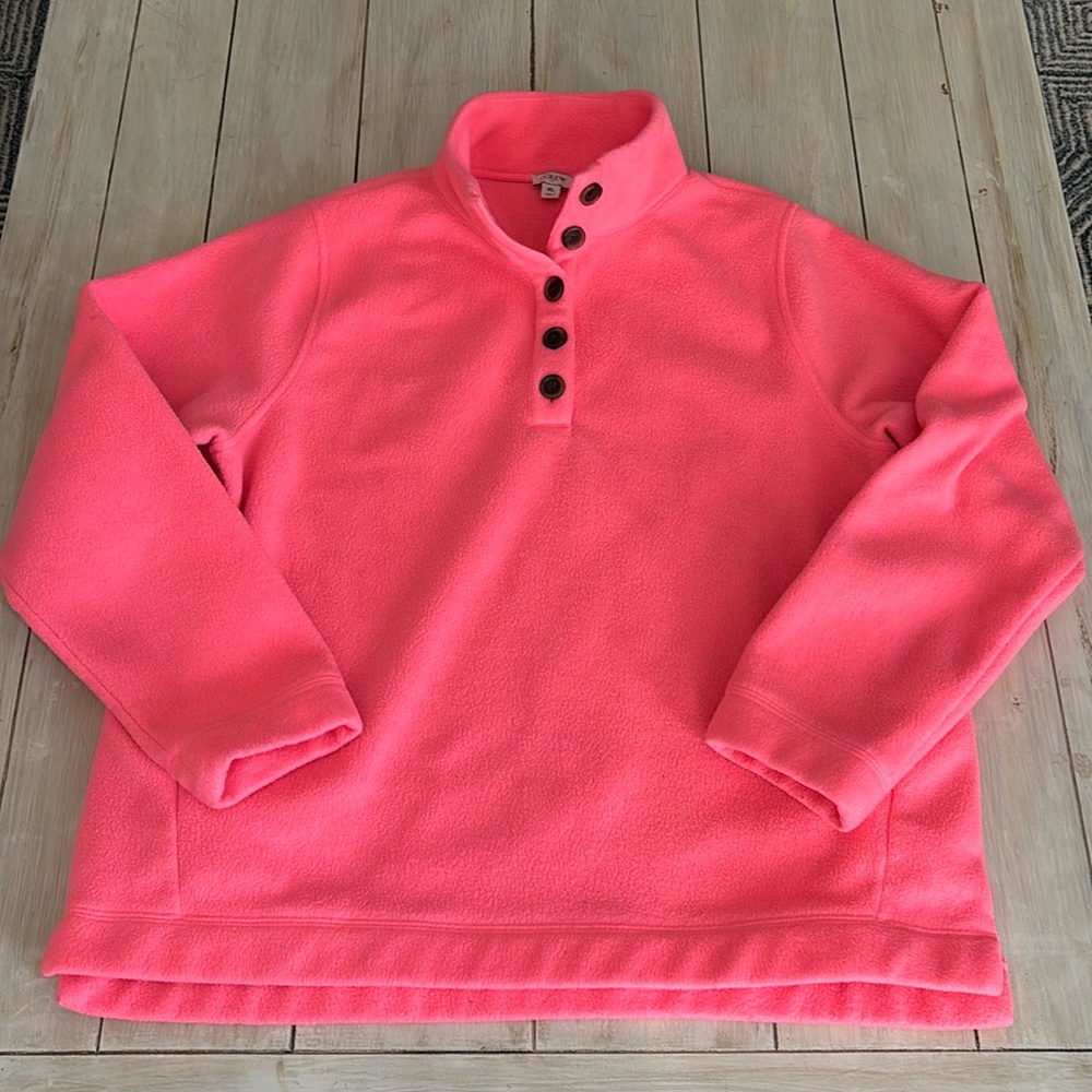J Crew Neon Fluorescent Highlighter Pink Fleece Quarter Button Pullover XL